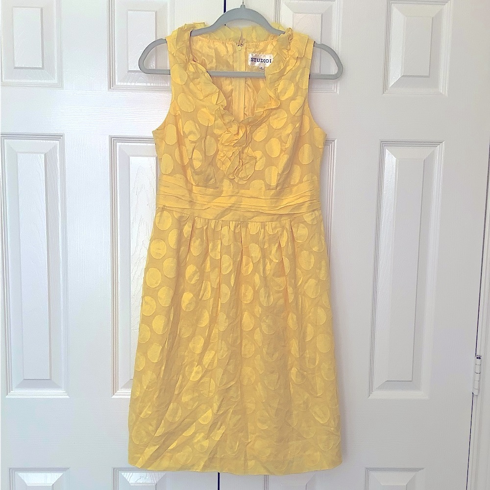 EUC Studio I Yellow Clip Dot Ruffle Sleeveless Dress 8